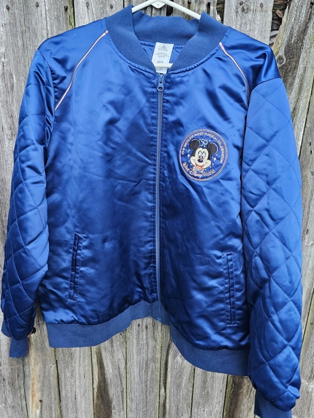 Disney Blue Satin Puffer Jacket with Mickey Patch